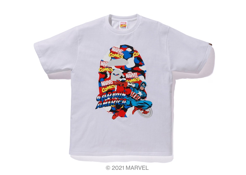 BAPE x Marvel Comics Camo Captain America Tee White