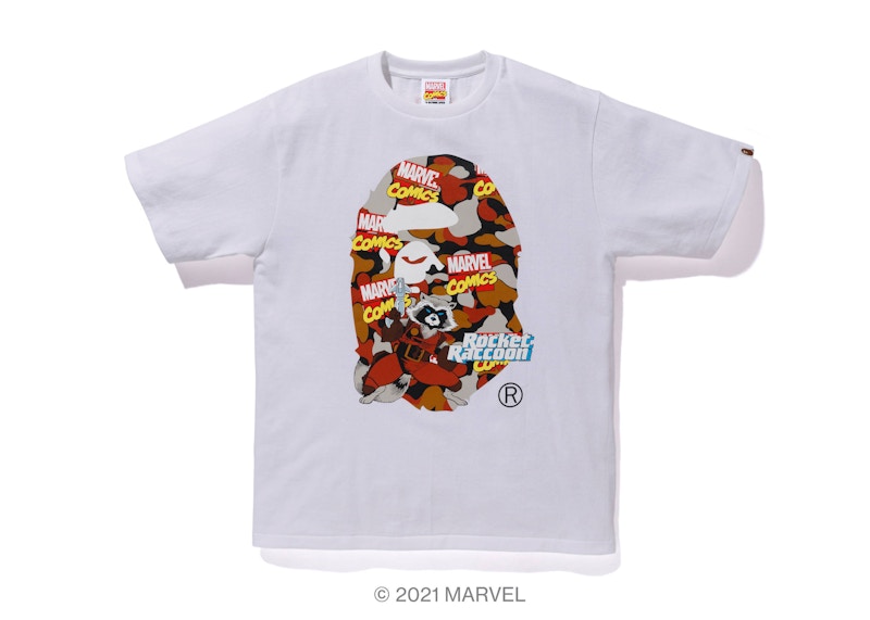BAPE x Marvel Comics Camo Rocket Raccoon Tee White