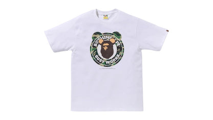 BAPE x Medicom Toy ABC Camo Bear Milo On Bape Tee White