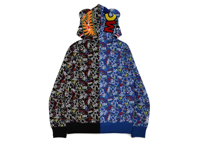 BAPE x Medicom Toy Bearbrick Camo Bear Shark Half Full Zip Hoodie Multi