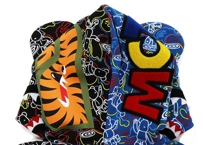 BAPE x Medicom Toy Bearbrick Camo Bear Shark Half Full Zip Hoodie Multi