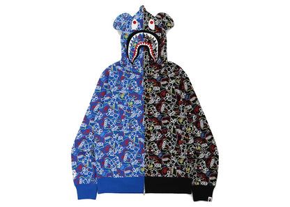 BAPE x Medicom Toy Bearbrick Camo Bear Shark Half Full Zip Hoodie Multi