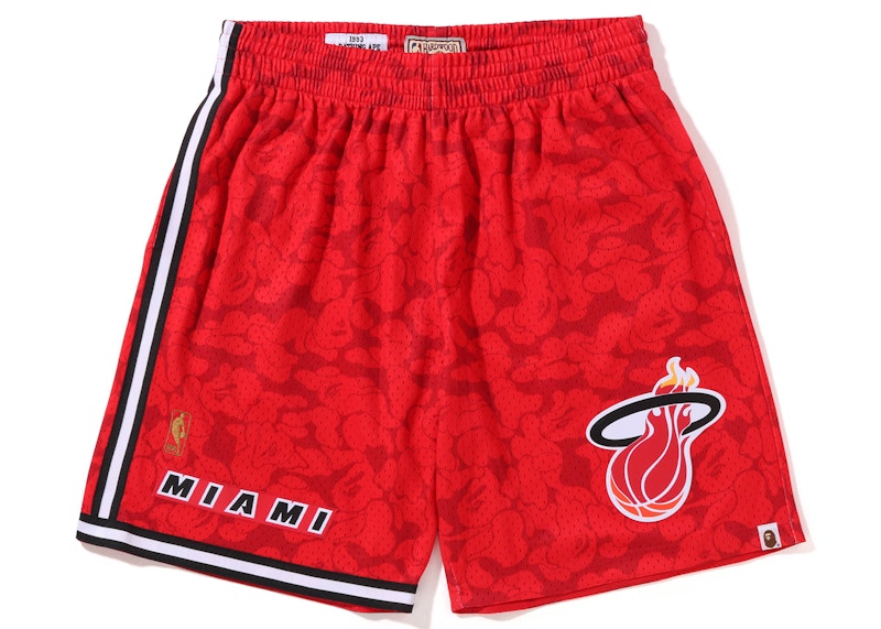 BAPE x Mitchell & Ness Miami Heat Shorts Red