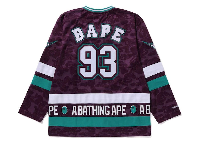 BAPE x Mitchell & Ness NHL Anaheim Ducks Mesh Hockey Jersey L/S Tee Purple