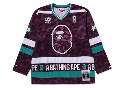 BAPE x Mitchell & Ness NHL Anaheim Ducks Mesh Hockey Jersey L/S Tee Purple