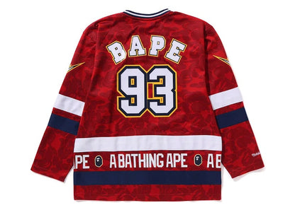 BAPE x Mitchell & Ness NHL Florida Panthers Mesh Hockey Jersey L/S Tee Red