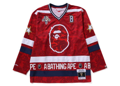BAPE x Mitchell & Ness NHL Florida Panthers Mesh Hockey Jersey L/S Tee Red