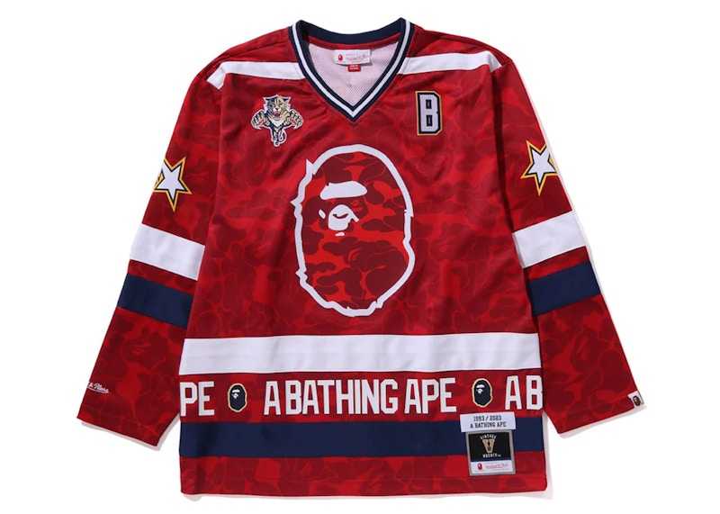 BAPE x Mitchell & Ness NHL Florida Panthers Mesh Hockey Jersey L/S Tee Red
