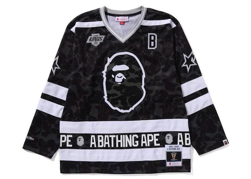 BAPE x Mitchell & Ness NHL Los Angeles Kings Mesh Hockey Jersey L/S Tee Black
