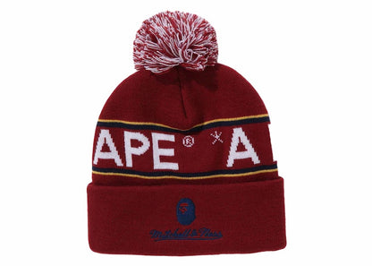 BAPE x Mitchell & Ness NHL Pom Beanie Burgundy