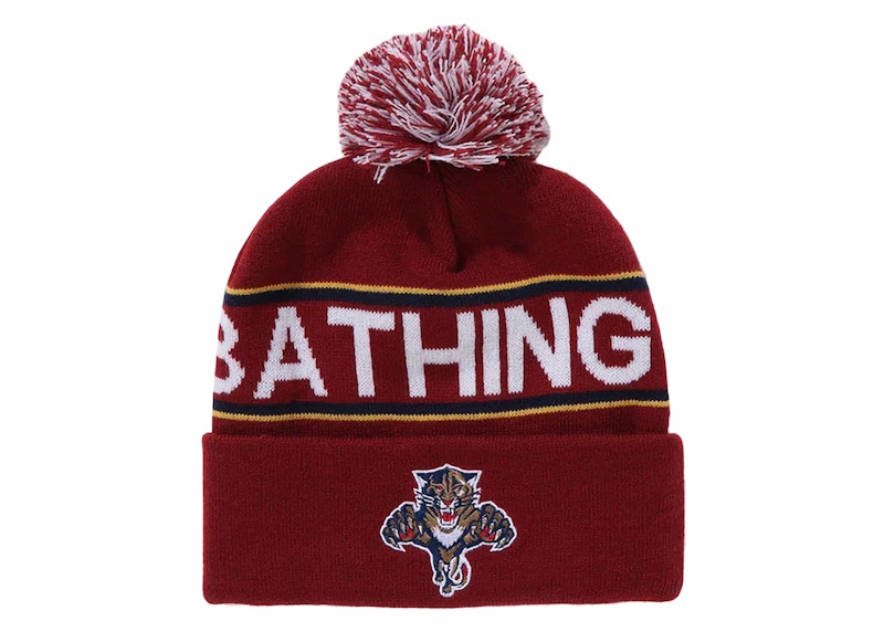 BAPE x Mitchell & Ness NHL Pom Beanie Burgundy