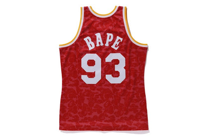 BAPE x Mitchell & Ness Rockets Camo Basketball Swingman Jersey Red