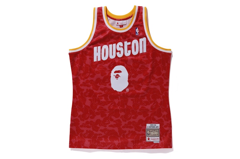 BAPE x Mitchell & Ness Rockets Camo Basketball Swingman Jersey Red