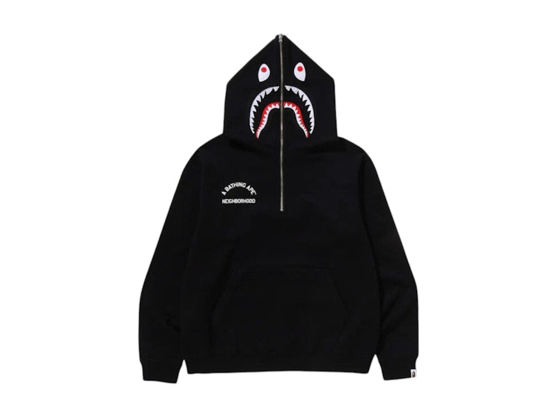 BAPE x Neighborhood Two Face Half Zip Pullover Hoodie Black