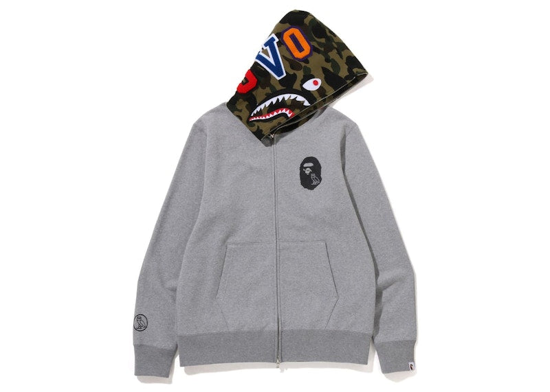 BAPE x OVO Shark Full Zip Hoodie Grey