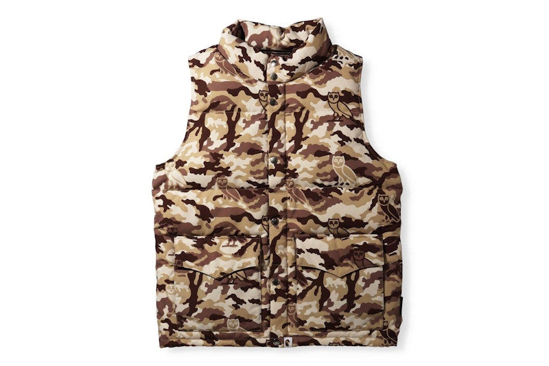 BAPE x OVO Woodland Camo Down Vest Beige