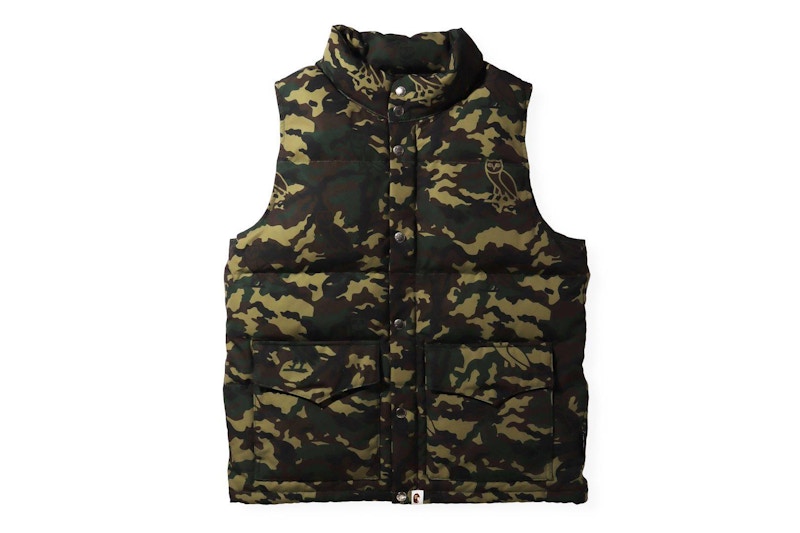 BAPE x OVO Woodland Camo Down Vest Green