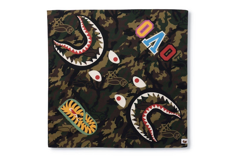 BAPE x OVO Woodland Camo Shark Bandana Green