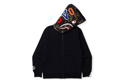BAPE x OVO Woodland Camo Shark Reversible Full Zip Hoodie Black