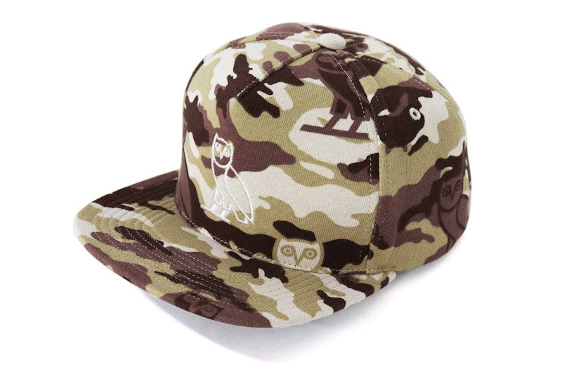 BAPE x OVO Woodland Camo Snapback Cap Beige