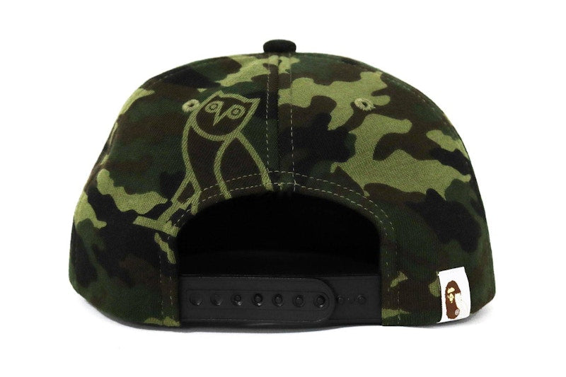 BAPE x OVO Woodland Camo Snapback Cap Green