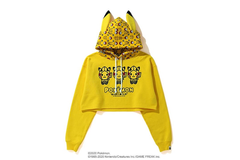BAPE x Pokemon Ladies Cropped Pullover Hoodie Yellow