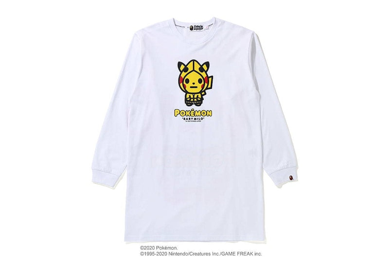 BAPE x Pokemon Ladies Pikachu L/S Tee Onepiece White