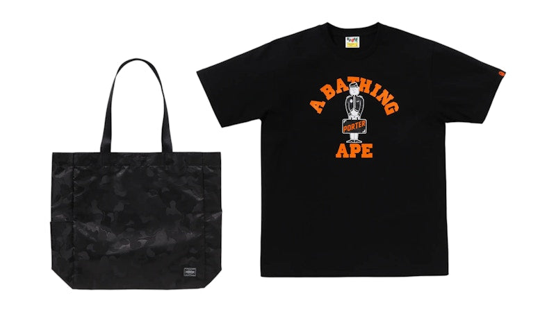 BAPE x Porter Stand Tee & Tote Bag Tee Black