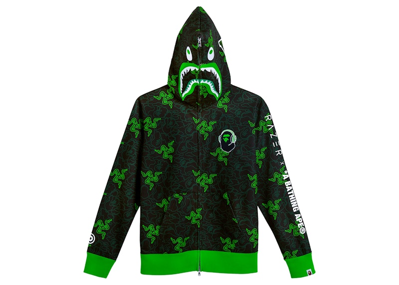 BAPE x Razer Neon Camo Shark Full Zip Hoodie Black Green