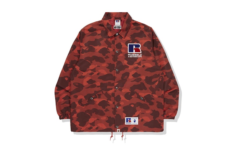 BAPE x Russell Color Camo College Coach Jacket Red