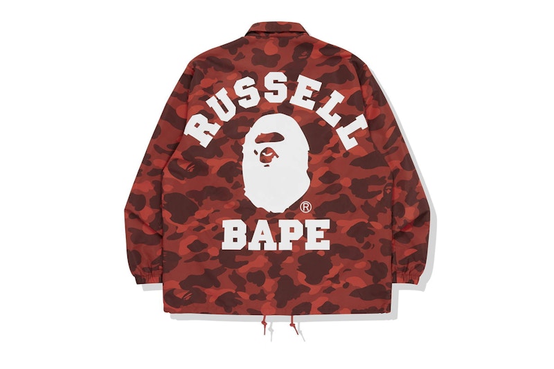 BAPE x Russell Color Camo College Coach Jacket Red