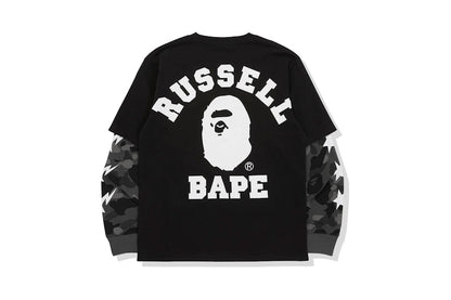 BAPE x Russell Color Camo College Layered L/S Tee Black