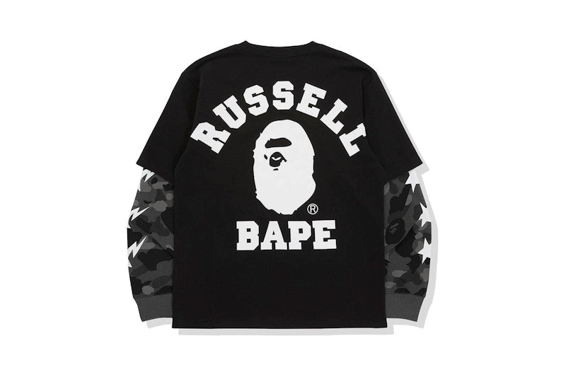 BAPE x Russell Color Camo College Layered L/S Tee Black