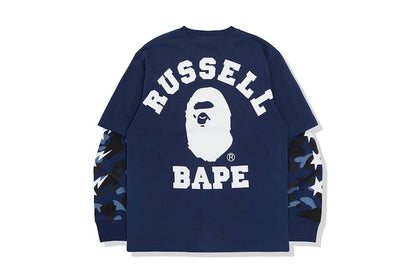 BAPE x Russell Color Camo College Layered L/S Tee Blue