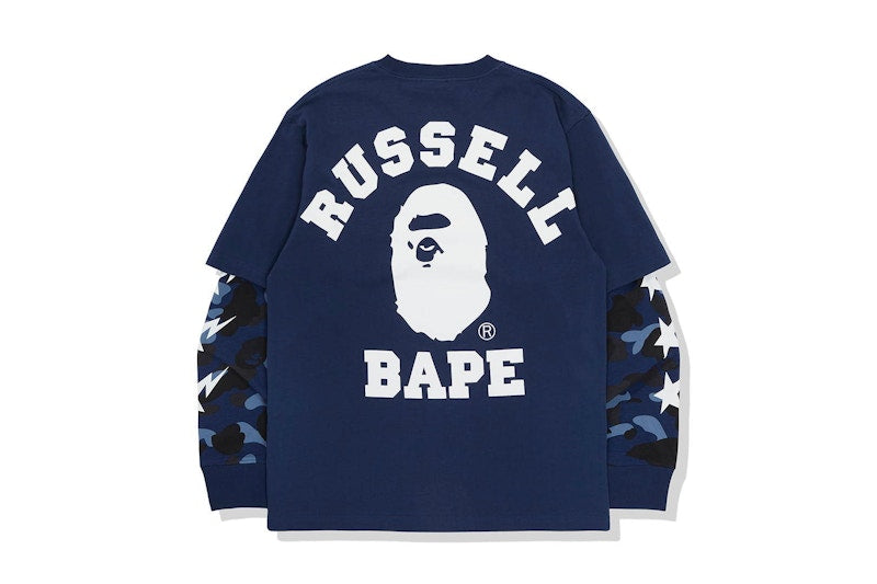 BAPE x Russell Color Camo College Layered L/S Tee Blue