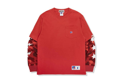 BAPE x Russell Color Camo College Layered L/S Tee Red
