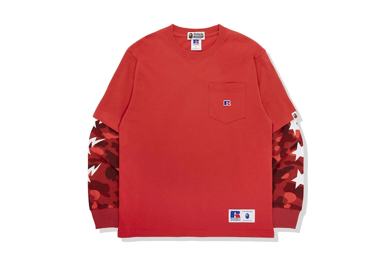 BAPE x Russell Color Camo College Layered L/S Tee Red
