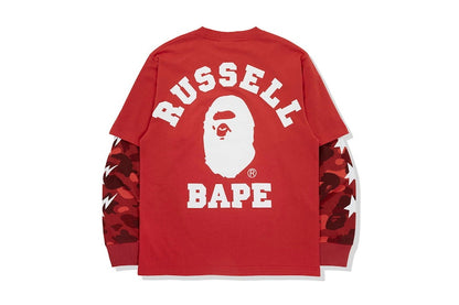 BAPE x Russell Color Camo College Layered L/S Tee Red