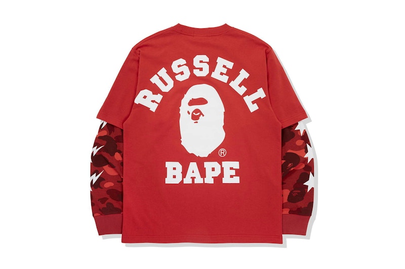 BAPE x Russell Color Camo College Layered L/S Tee Red