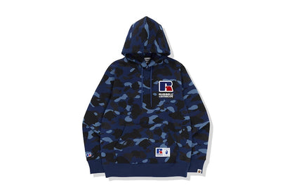 BAPE x Russell Color Camo College Pullover Hoodie Blue