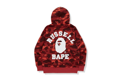 BAPE x Russell Color Camo College Pullover Hoodie Red