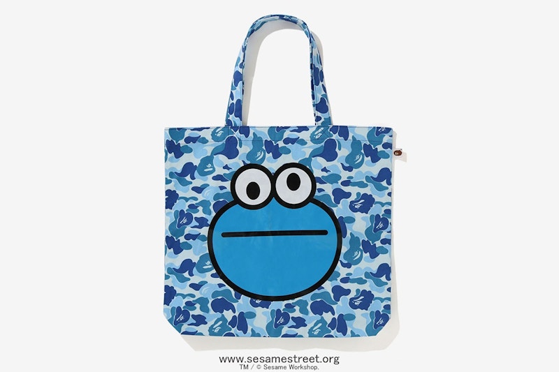 BAPE x Sesame Street ABC Camo Cookie Monster Tote Blue