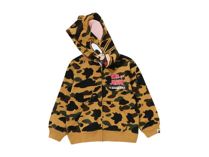 BAPE x Tom And Jerry Kids 85th Jerry 1st Camo Zip Hoodie Yellow