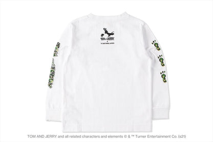 BAPE x Tom and Jerry Footprints Kids L/S Tee White