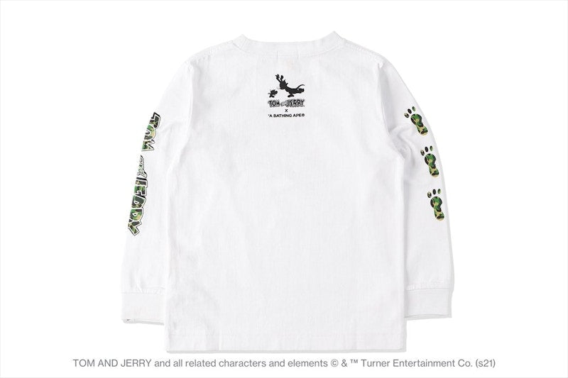 BAPE x Tom and Jerry Footprints Kids L/S Tee White