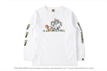 BAPE x Tom and Jerry Footprints Kids L/S Tee White