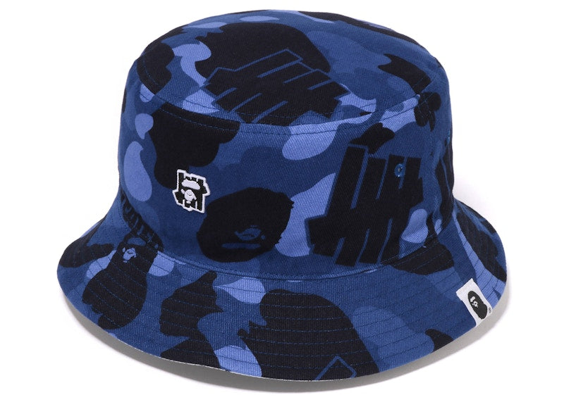BAPE x Undefeated Color Camo Flannel Bucket Hat Navy