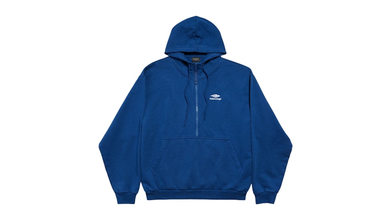 Balenciaga 3B Sports Icon Half-Zip Fleece Hoodie Light Marine Blue