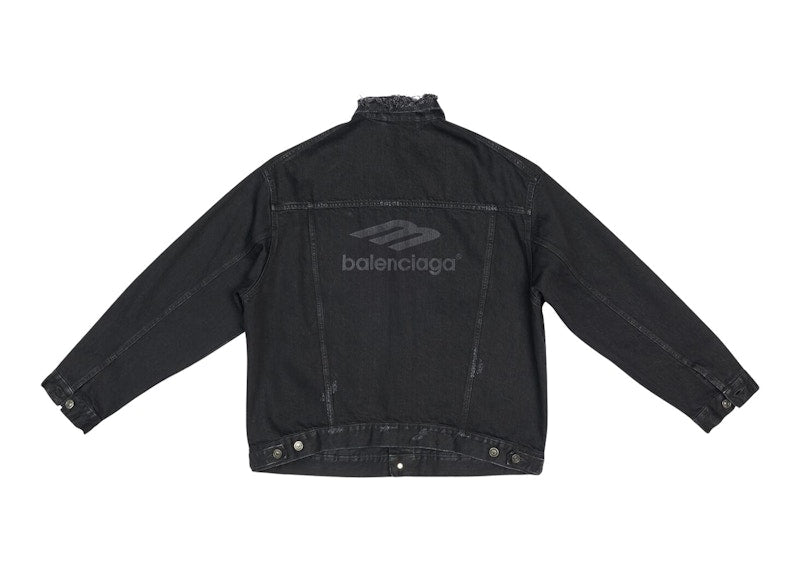 Balenciaga 3B Sports Icon Large Fit Japanese Denim Jacket Black/Black Logo