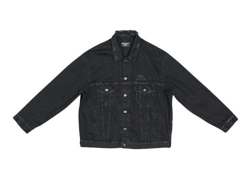 Balenciaga 3B Sports Icon Large Fit Japanese Denim Jacket Black/Black Logo
